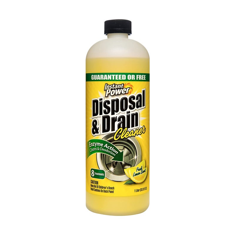 Instant Power Disposal and Drain Cleaner - Liquid Enzyme Clog Remover, Cleans and Deodorizes, Removes Drain Blockages, Fresh Lemon Scent, 33.8 Fl oz, 1 Liter - Image 1